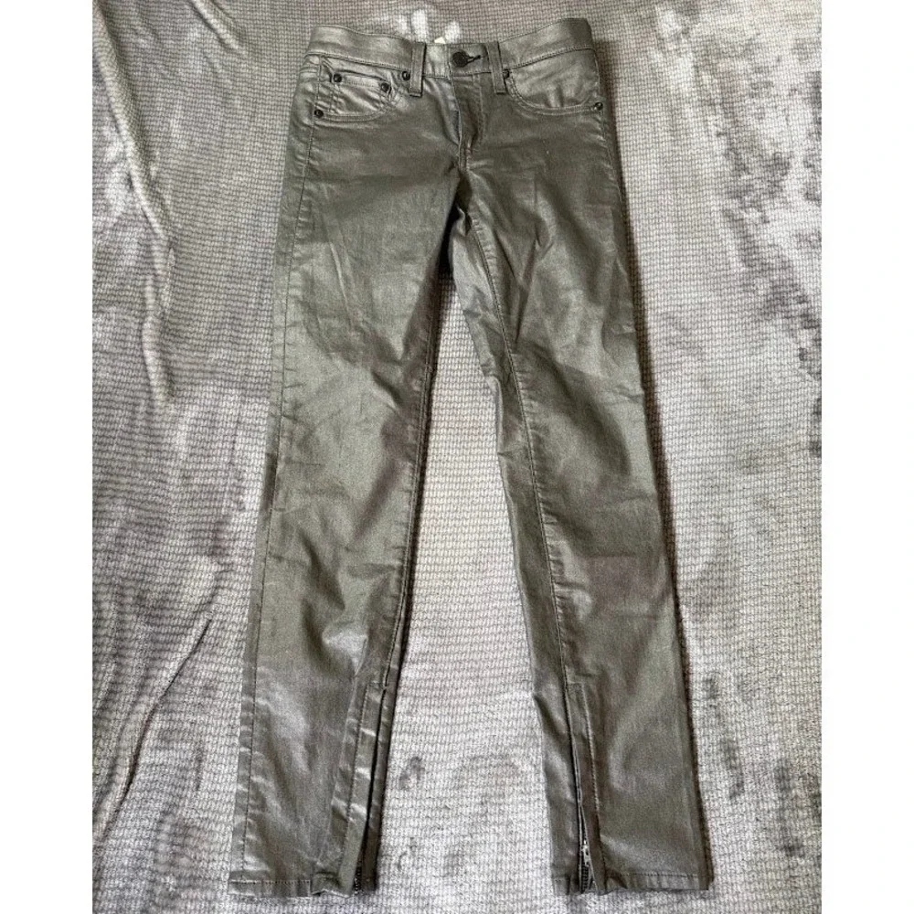 Rag & Bone Intermix Metallic Pewter Zipper Capri Pants 25X26.